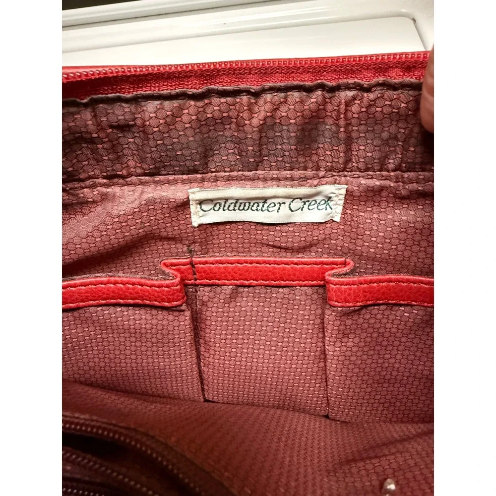 Coldwater Creek‎ Red Leather Shoulder Bag Heart Silver Tote Purse Multi Pocket